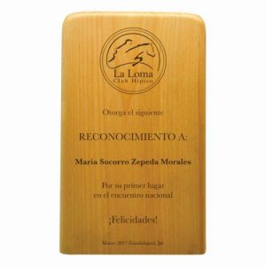 RECONOCIMIENTO DE MADERA MACISO COLOR MAPLE GRABADO EN LASER MEDIDA  13.4 x 20.5 x 8.7 cm.